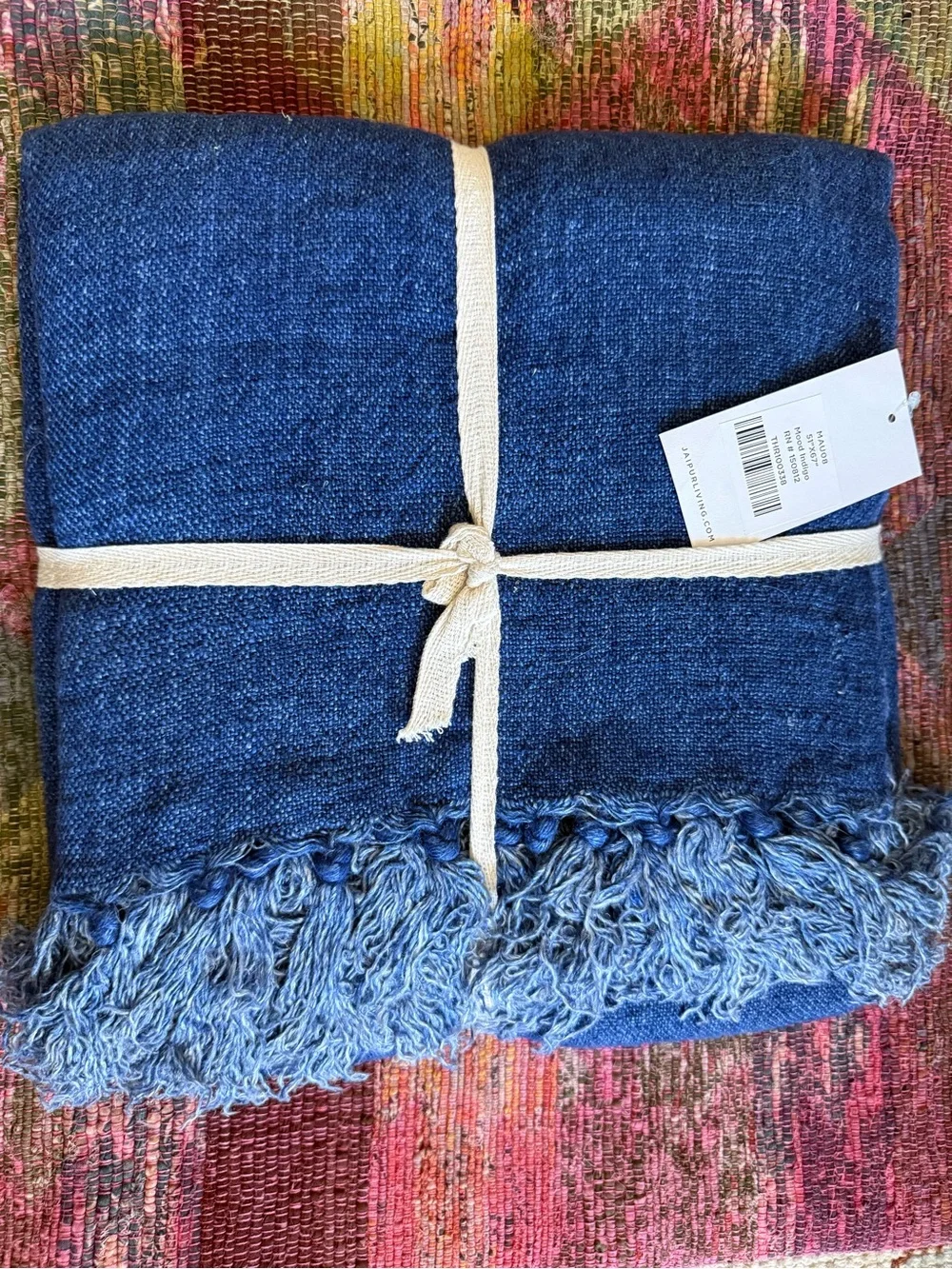 Indigo Navy Blue Fringe Throw Blanket 51”x67”